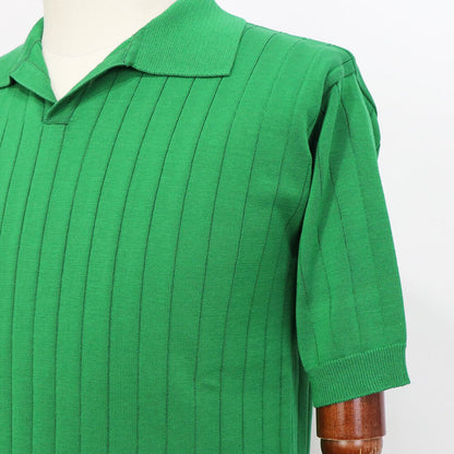 Blu Bre（ブルブレ）ワイドリブ スキッパー コットンニット ポロシャツ【グリーン】国内正規品