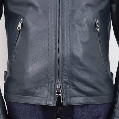 CINQUANTA（チンクワンタ）STAND COLLAR SINGLE RIDERS スタンドカラー シングル ライダース ジャケット シルバージップ【ダークグレー】国内正規品