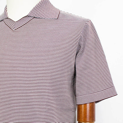 Blu Bre（ブルブレ）ボーダー柄 スキッパー コットンニット ポロシャツ【ブラウン×オフホワイト】国内正規品