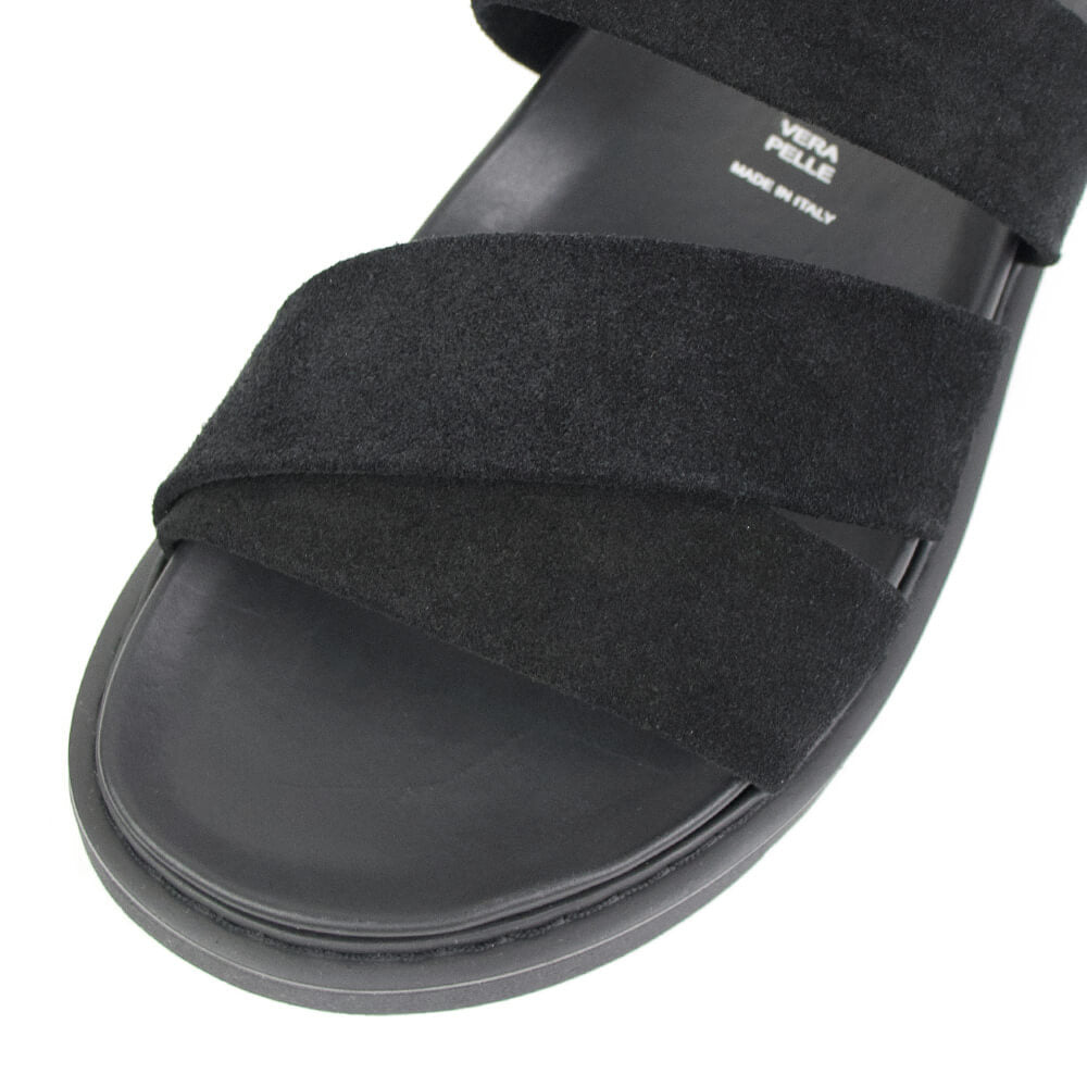 MAURO de BARI（マウロデバーリ）スエード トリプルストラップ サンダル【ブラック】国内正規品