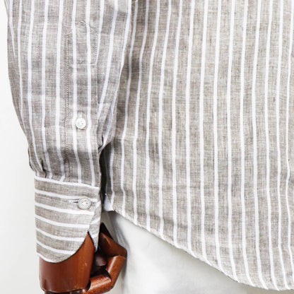 Finamore（フィナモレ）SIMONE / BALI ストライプ リネン シャツ【ブラウン×ホワイト】国内正規品