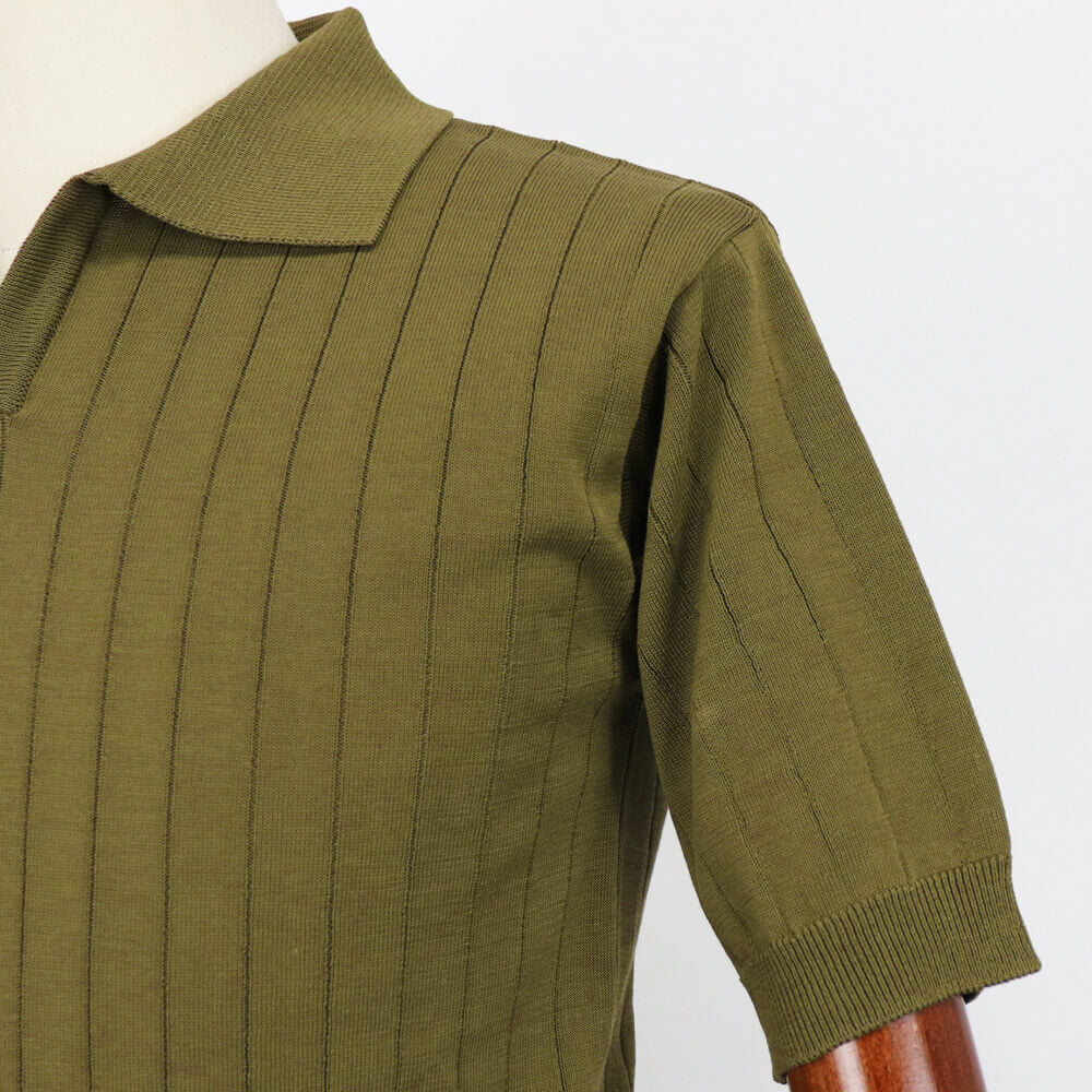 Blu Bre（ブルブレ）コットンニット 針抜きスキッパーポロシャツ【オリーブ】国内正規品