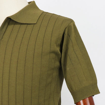 Blu Bre（ブルブレ）コットンニット 針抜きスキッパーポロシャツ【オリーブ】国内正規品