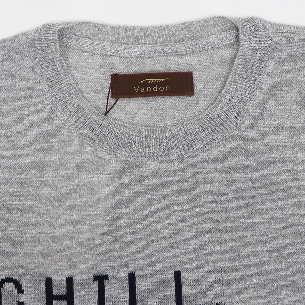 Vandori（ヴァンドリ）リネンコットン レタード Tシャツ【グレー×ネイビー】国内正規品