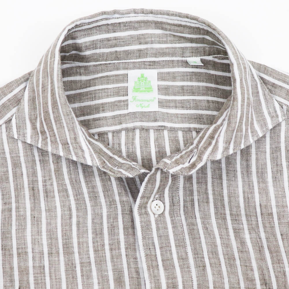 Finamore（フィナモレ）SIMONE / BALI ストライプ リネン シャツ【ブラウン×ホワイト】国内正規品