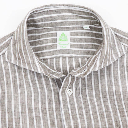 Finamore（フィナモレ）SIMONE / BALI ストライプ リネン シャツ【ブラウン×ホワイト】国内正規品