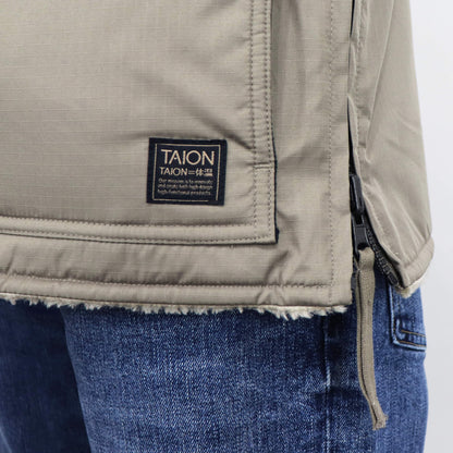 TAION（タイオン）ミノンダウン ミリタリー リバーシブル ハイネック ボア ベスト【ライトモカ×ベージュ】国内正規品