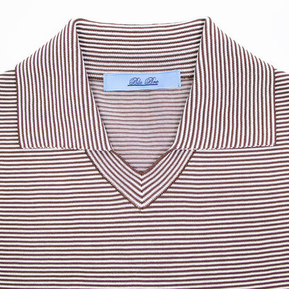 Blu Bre（ブルブレ）ボーダー柄 スキッパー コットンニット ポロシャツ【ブラウン×オフホワイト】国内正規品