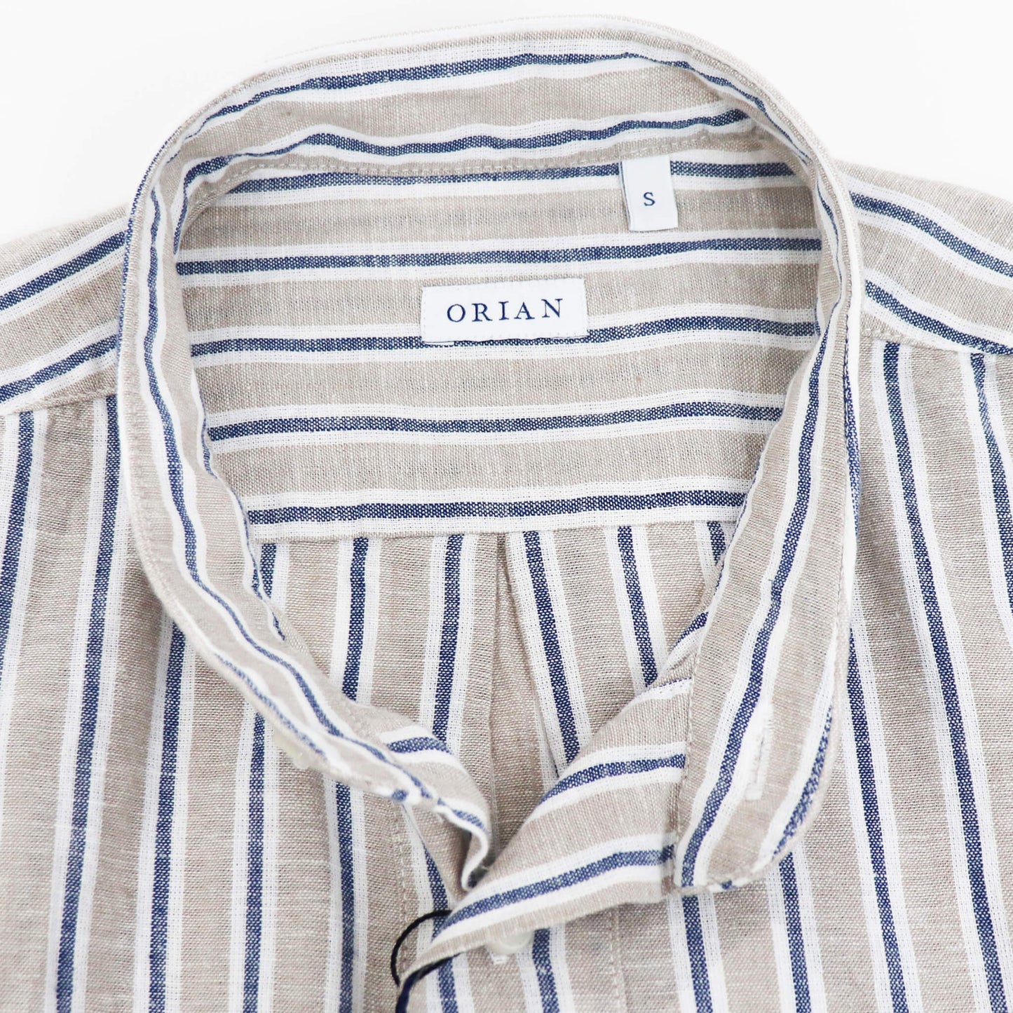 ORIAN（オリアン）バンドカラー ストライプ コットンリネンシャツ【ベージュ】国内正規品