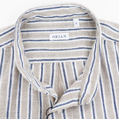 ORIAN（オリアン）バンドカラー ストライプ コットンリネンシャツ【ベージュ】国内正規品