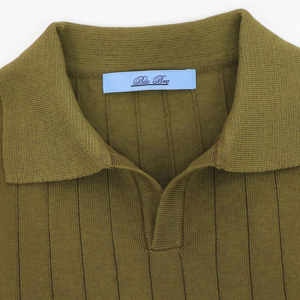 Blu Bre（ブルブレ）コットンニット 針抜きスキッパーポロシャツ【オリーブ】国内正規品