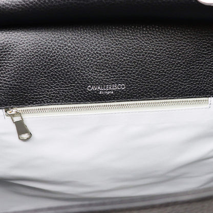 CAVALLERESCO（カヴァレレスコ）シュリンクレザー 被せ付き ボストンバッグ【ブラック×シルバー】国内正規品