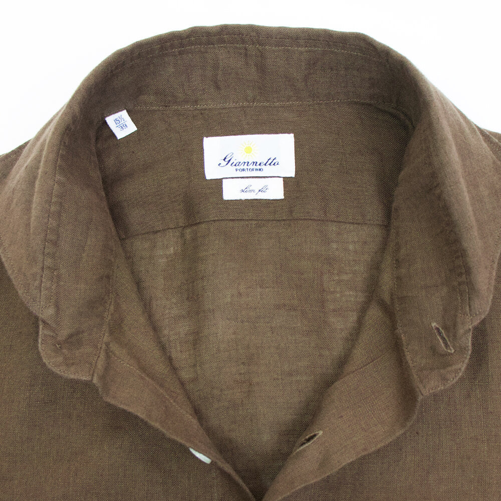giannetto（ジャンネット）Slim Fit スリムフィット カッタウェイカラー リネン シャツ【ブラウン】国内正規品