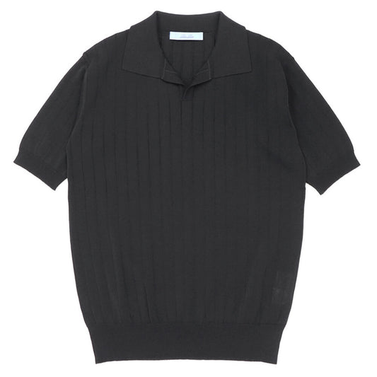 Blu Bre（ブルブレ）ワイドリブ スキッパー コットンニット ポロシャツ【ブラック】国内正規品