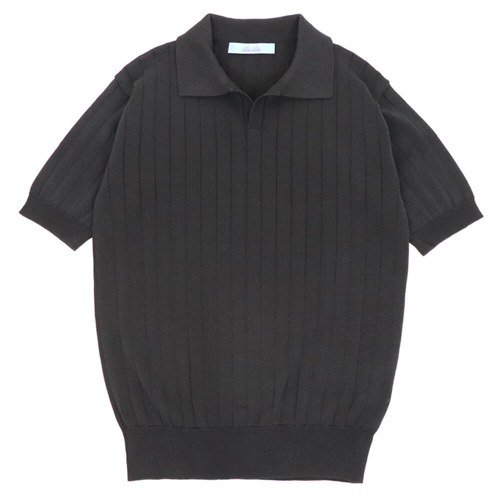 Blu Bre（ブルブレ）コットンニット 針抜きスキッパーポロシャツ【ブラック】国内正規品