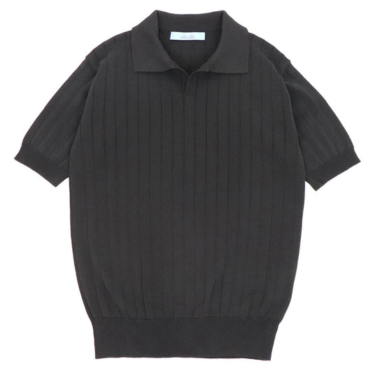 Blu Bre（ブルブレ）コットンニット 針抜きスキッパーポロシャツ【ブラック】国内正規品