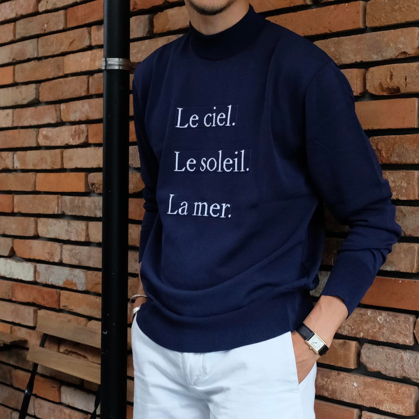 Blu Bre（ブルブレ）レタード コットン リブニット ロングスリーブ カットソー【ネイビー】国内正規品