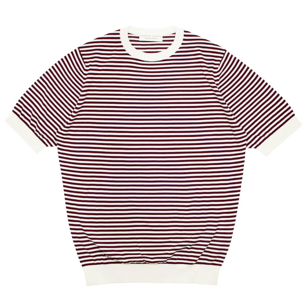 FILIPPO DE LAURENTIIS（フィリッポ デ ローレンティス）ボーダー柄 ハイゲージ コットン ニット Tシャツ【ホワイト×テラコッタ】国内正規品