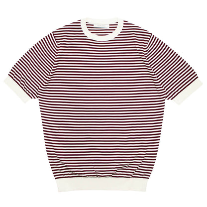 FILIPPO DE LAURENTIIS（フィリッポ デ ローレンティス）ボーダー柄 ハイゲージ コットン ニット Tシャツ【ホワイト×テラコッタ】国内正規品