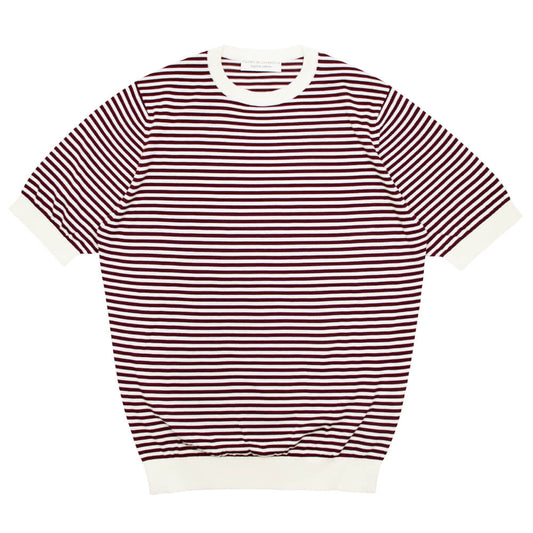 FILIPPO DE LAURENTIIS（フィリッポ デ ローレンティス）ボーダー柄 ハイゲージ コットン ニット Tシャツ【ホワイト×テラコッタ】国内正規品