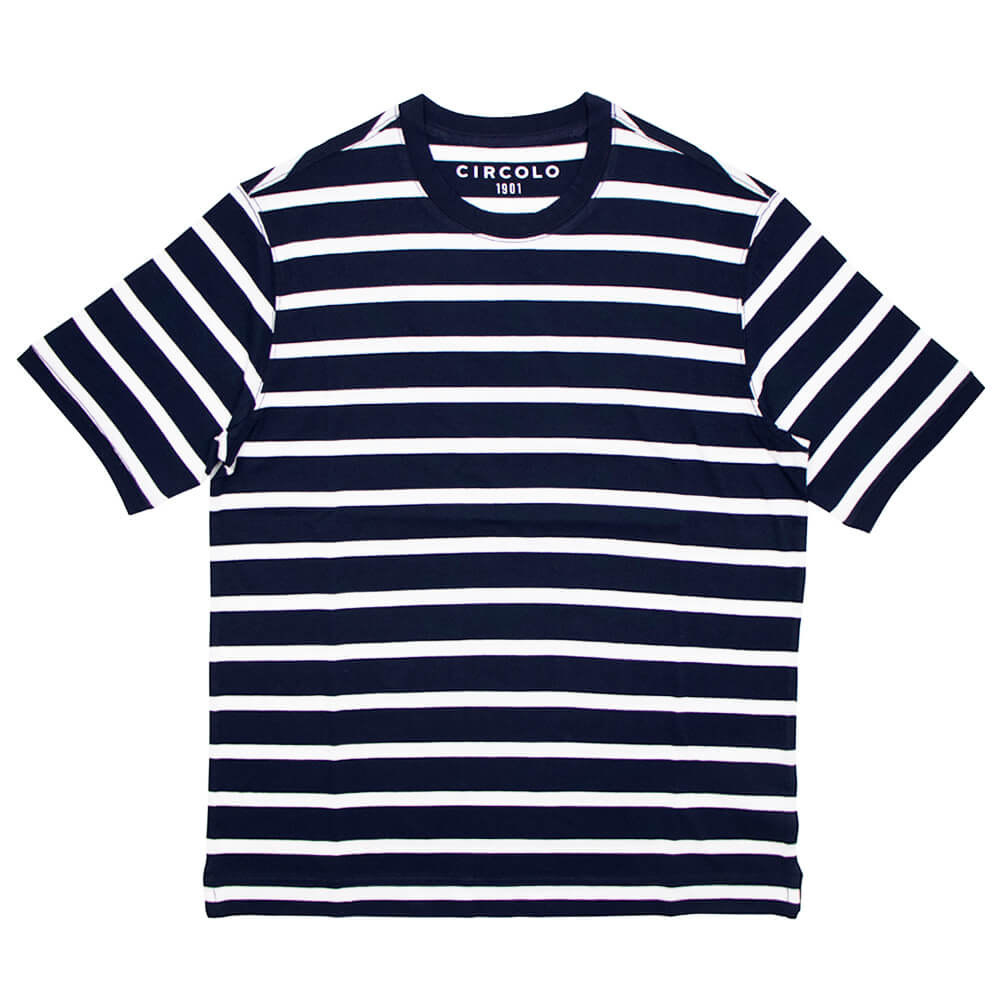 CIRCOLO 1901（チルコロ 1901）ボーダー柄 ストレッチ コットン Tシャツ【ネイビー×ホワイト】国内正規品