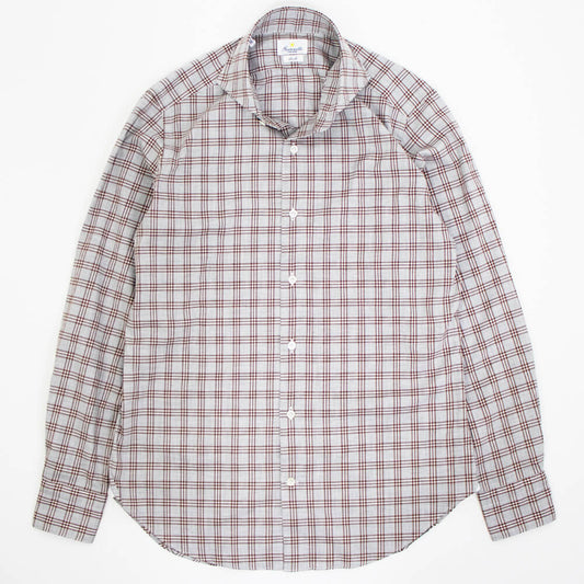 giannetto（ジャンネット）Vinci fit ヴィンチフィット オーバーチェック柄 カッタウェイカラー コットン シャツ【グレー×ブラウン】国内正規品