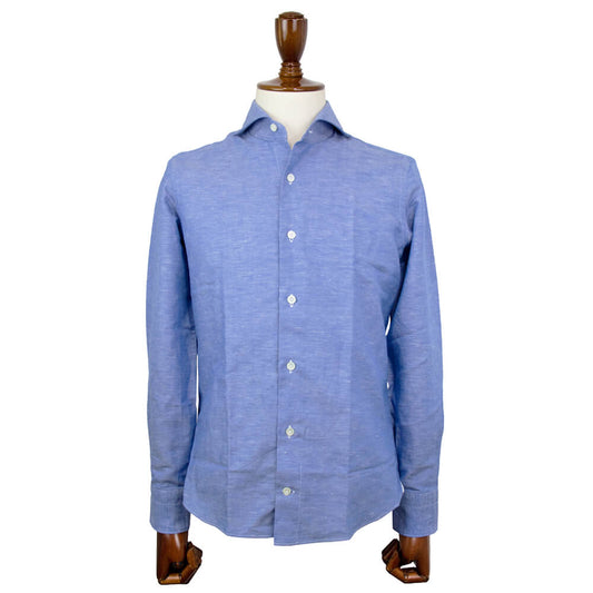 giannetto（ジャンネット）Vinci fit ワイドカラー コットン リネン シャツ【ブルー】国内正規品