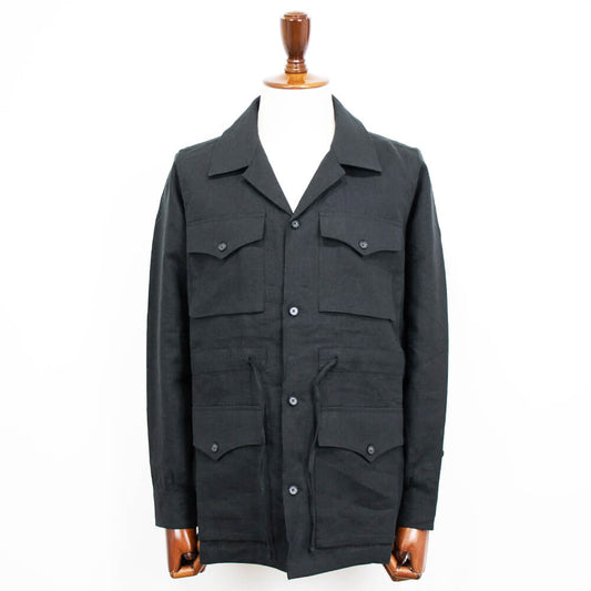 Massimo d' Augusto（マッシモ ダウグスト）ALFREDO アルフレッド リネン サファリ シャツ ジャケット【ブラック】国内正規品