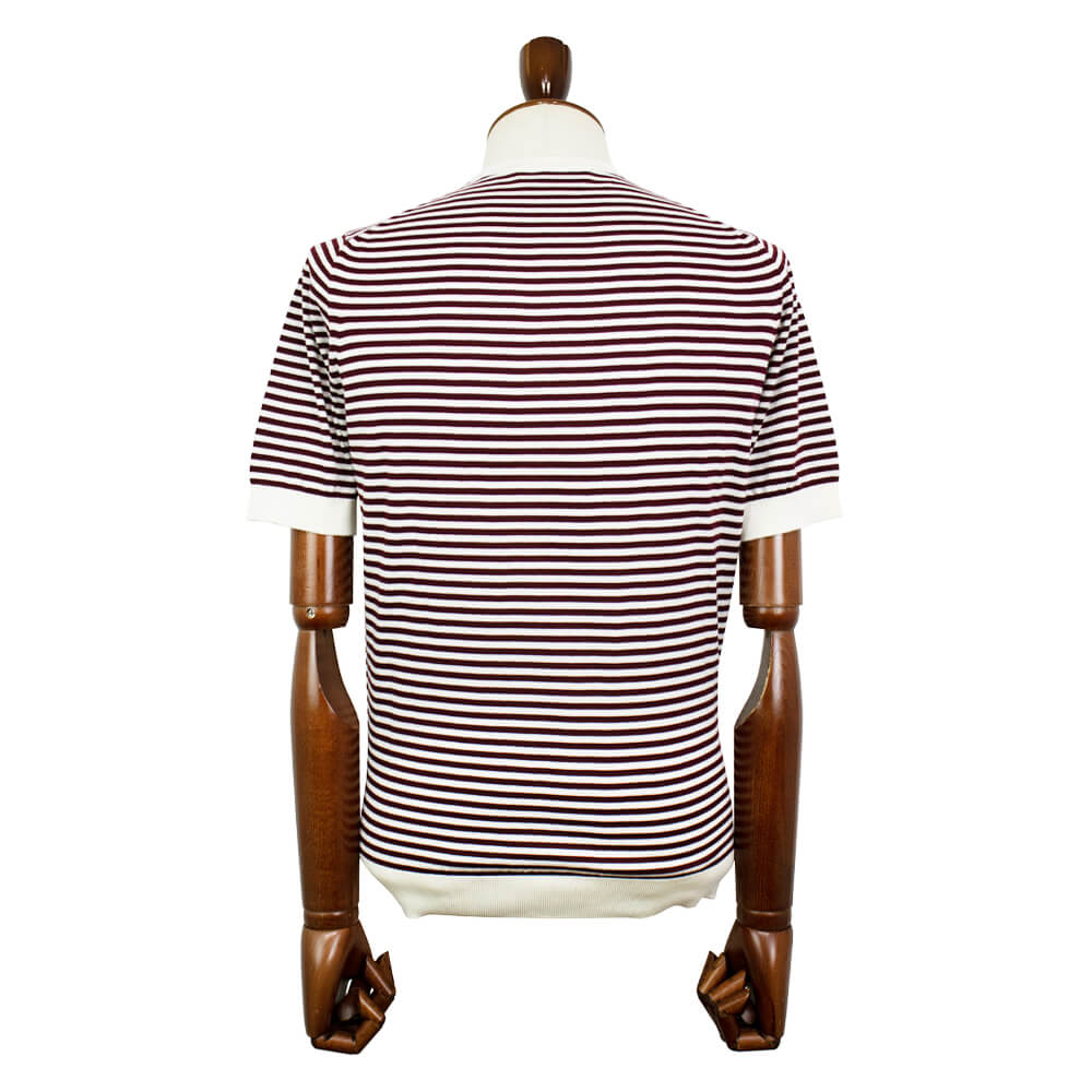 FILIPPO DE LAURENTIIS（フィリッポ デ ローレンティス）ボーダー柄 ハイゲージ コットン ニット Tシャツ【ホワイト×テラコッタ】国内正規品