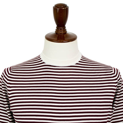 FILIPPO DE LAURENTIIS（フィリッポ デ ローレンティス）ボーダー柄 ハイゲージ コットン ニット Tシャツ【ホワイト×テラコッタ】国内正規品