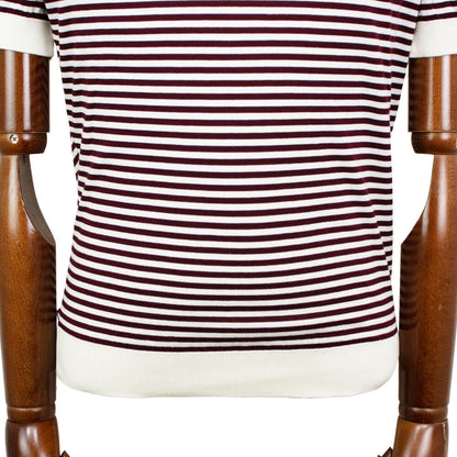 FILIPPO DE LAURENTIIS（フィリッポ デ ローレンティス）ボーダー柄 ハイゲージ コットン ニット Tシャツ【ホワイト×テラコッタ】国内正規品