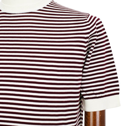 FILIPPO DE LAURENTIIS（フィリッポ デ ローレンティス）ボーダー柄 ハイゲージ コットン ニット Tシャツ【ホワイト×テラコッタ】国内正規品