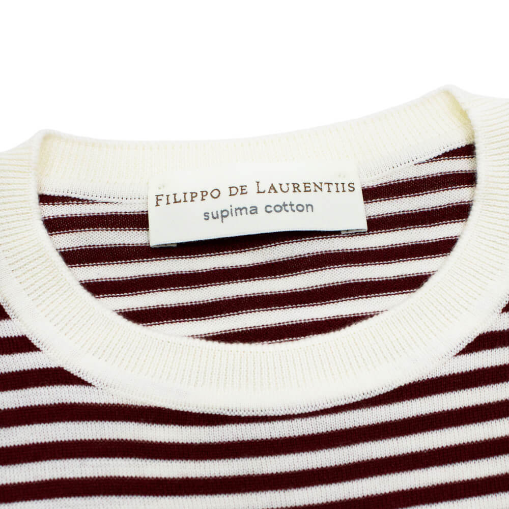 FILIPPO DE LAURENTIIS（フィリッポ デ ローレンティス）ボーダー柄 ハイゲージ コットン ニット Tシャツ【ホワイト×テラコッタ】国内正規品
