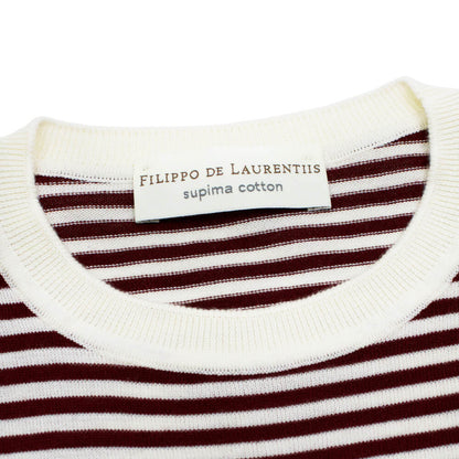 FILIPPO DE LAURENTIIS（フィリッポ デ ローレンティス）ボーダー柄 ハイゲージ コットン ニット Tシャツ【ホワイト×テラコッタ】国内正規品