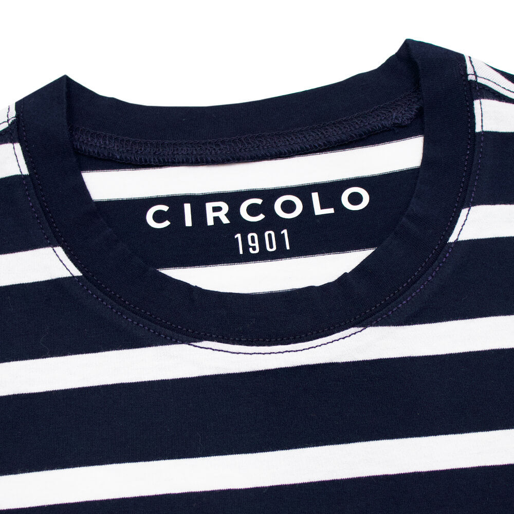 CIRCOLO 1901（チルコロ 1901）ボーダー柄 ストレッチ コットン Tシャツ【ネイビー×ホワイト】国内正規品