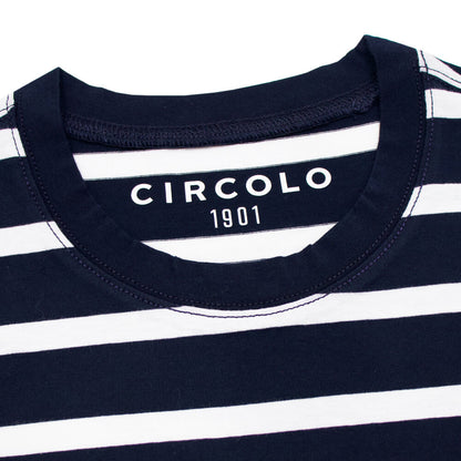 CIRCOLO 1901（チルコロ 1901）ボーダー柄 ストレッチ コットン Tシャツ【ネイビー×ホワイト】国内正規品