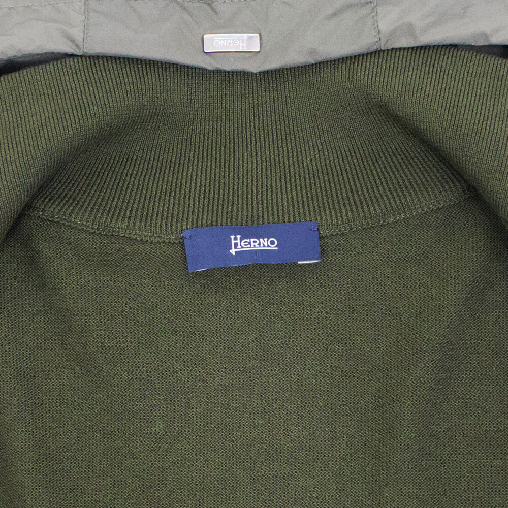HERNO（ヘルノ）ナイロン×ニット 切り替え ハイブリッド ダブルジップ ブルゾンMC000157U【カーキ】国内正規品