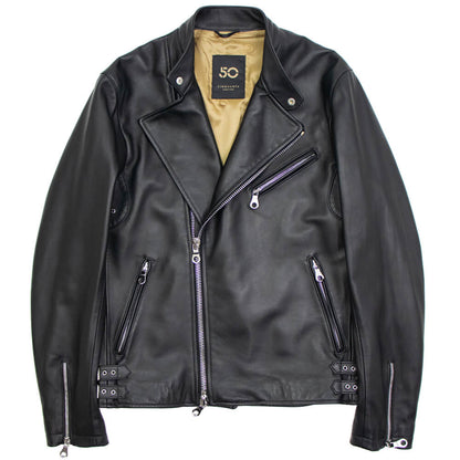 CINQUANTA（チンクワンタ）STAND COLLAR DOUBLE RIDERS スタンドカラー ダブル ライダースジャケット シルバージップ【ブラックBLACK】国内正規品