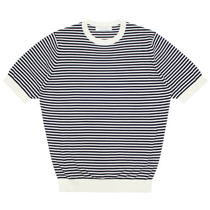 FILIPPO DE LAURENTIIS（フィリッポ デ ローレンティス）ボーダー柄 ハイゲージ コットン ニット Tシャツ【ホワイト×ネイビー】国内正規品