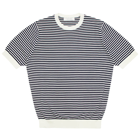FILIPPO DE LAURENTIIS（フィリッポ デ ローレンティス）ボーダー柄 ハイゲージ コットン ニット Tシャツ【ホワイト×ネイビー】国内正規品