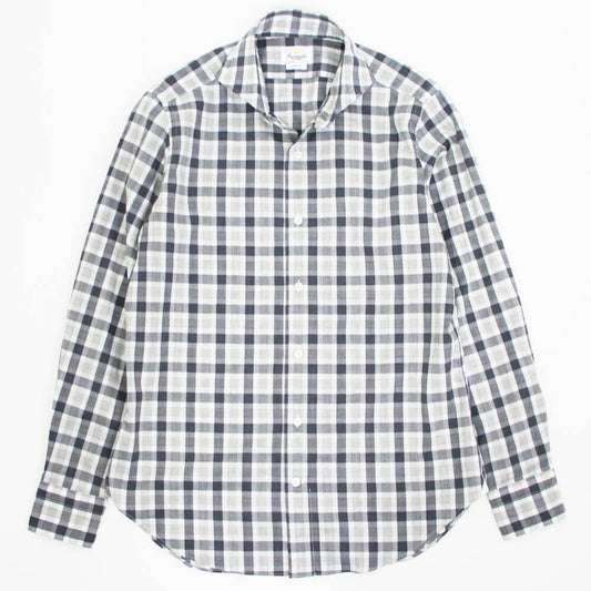 giannetto（ジャンネット）Vinci fit ヴィンチフィット ブロックチェック柄 カッタウェイカラー コットン シャツ【ブラック×ホワイト】国内正規品