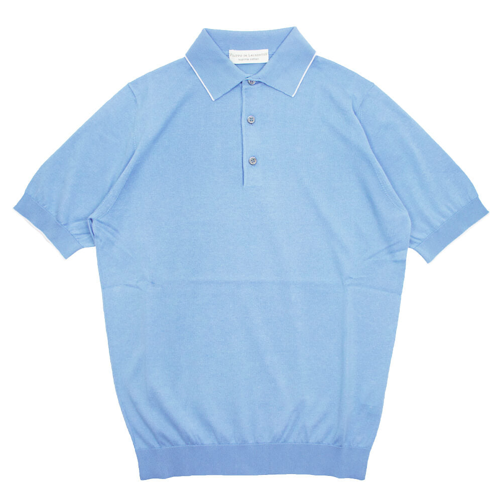 FILIPPO DE LAURENTIIS（フィリッポ デ ローレンティス）ハイゲージ コットン ニット ポロシャツ【サックス】国内正規品