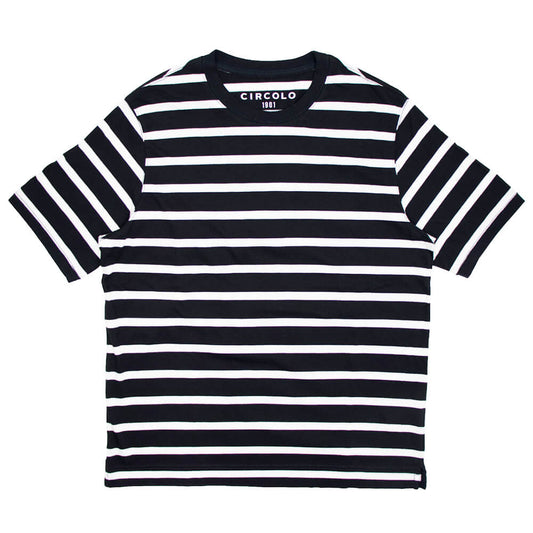 CIRCOLO 1901（チルコロ 1901）ボーダー柄 ストレッチ コットン Tシャツ【ブラック×ホワイト】国内正規品
