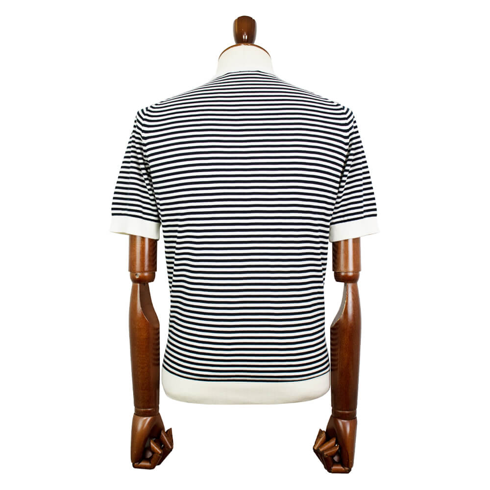 FILIPPO DE LAURENTIIS（フィリッポ デ ローレンティス）ボーダー柄 ハイゲージ コットン ニット Tシャツ【ホワイト×ネイビー】国内正規品