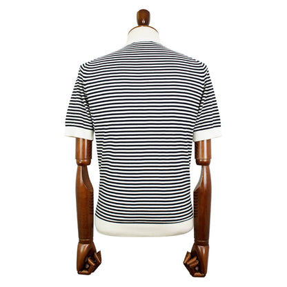 FILIPPO DE LAURENTIIS（フィリッポ デ ローレンティス）ボーダー柄 ハイゲージ コットン ニット Tシャツ【ホワイト×ネイビー】国内正規品