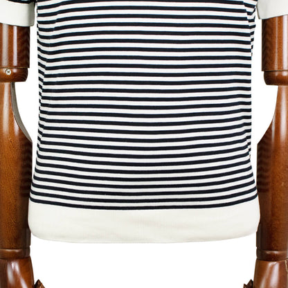 FILIPPO DE LAURENTIIS（フィリッポ デ ローレンティス）ボーダー柄 ハイゲージ コットン ニット Tシャツ【ホワイト×ネイビー】国内正規品