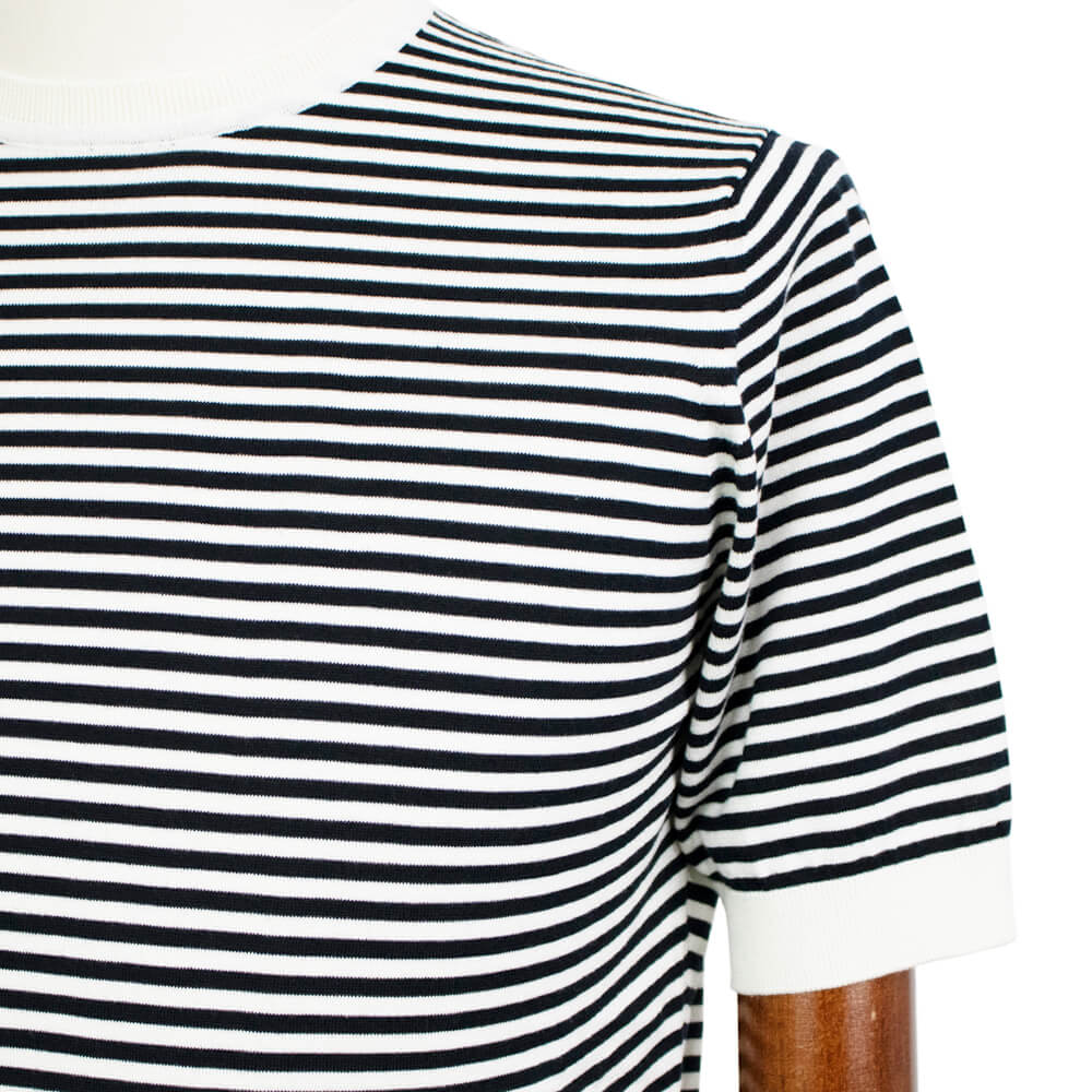 FILIPPO DE LAURENTIIS（フィリッポ デ ローレンティス）ボーダー柄 ハイゲージ コットン ニット Tシャツ【ホワイト×ネイビー】国内正規品