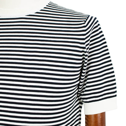 FILIPPO DE LAURENTIIS（フィリッポ デ ローレンティス）ボーダー柄 ハイゲージ コットン ニット Tシャツ【ホワイト×ネイビー】国内正規品