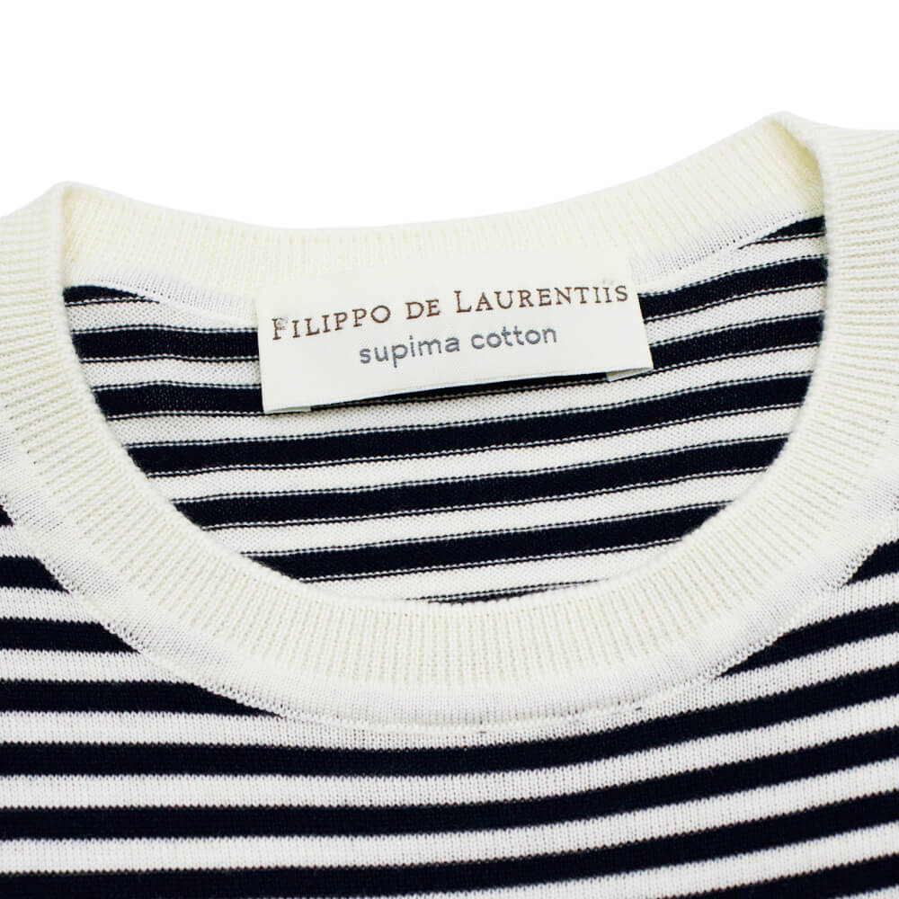 FILIPPO DE LAURENTIIS（フィリッポ デ ローレンティス）ボーダー柄 ハイゲージ コットン ニット Tシャツ【ホワイト×ネイビー】国内正規品