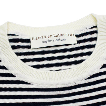 FILIPPO DE LAURENTIIS（フィリッポ デ ローレンティス）ボーダー柄 ハイゲージ コットン ニット Tシャツ【ホワイト×ネイビー】国内正規品